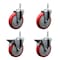 Service Caster 5 Inch Red Polyurethane Wheel Swivel 34 Inch Threaded Stem Caster Set 2 Brakes SCC SCC-TS20S514-PPUB-RED-34212-2-PLB-2 - alternate 1